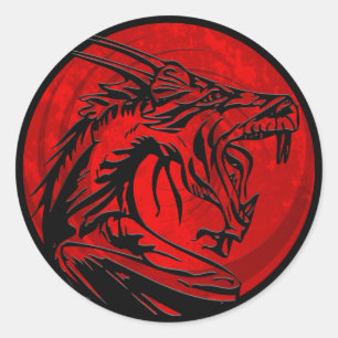 Red black grunge dragon round stickers