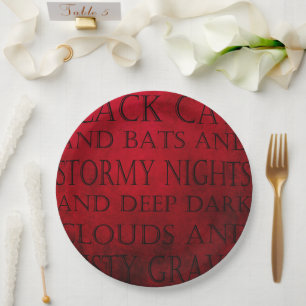 Red & Black Grunge Gothic Paper Plate