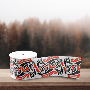 Red Black Haida Horse Symbol Native Pride Pattern Grosgrain Ribbon