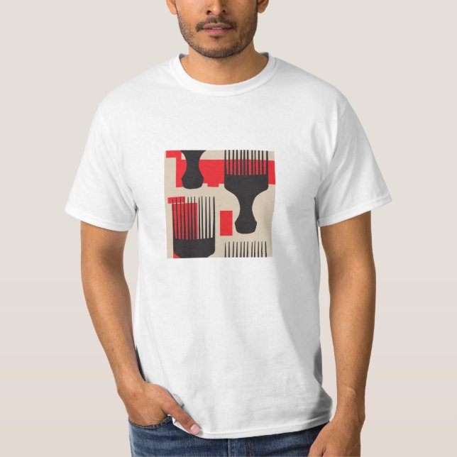 Red Black Hair Comb Afro Pick T-Shirt (Front)