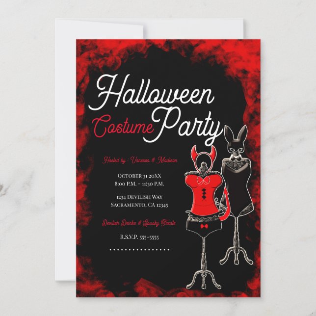 Red & Black Halloween Costume Party Invitation (Front)