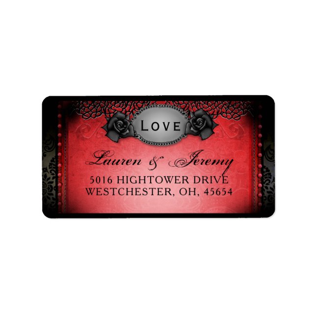 Red & Black Halloween Matching Wedding Address Label (Front)