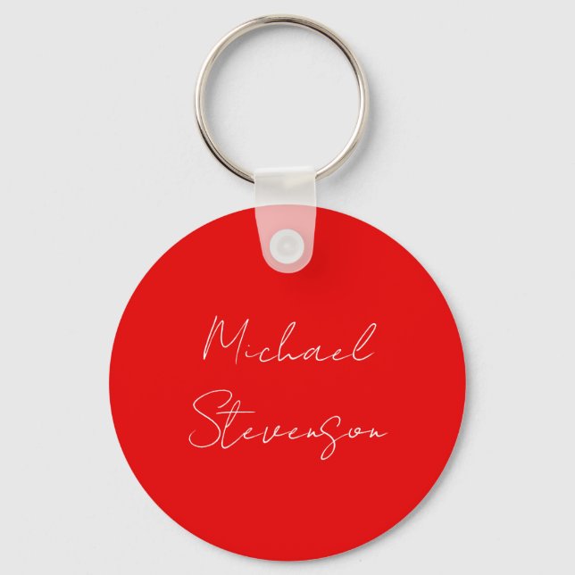 Red Black Handwritten Minimalist Your Name Key Ring (Front)