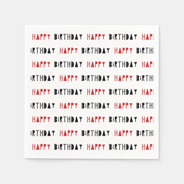 Red & Black Happy Birthday Party  Napkin (Front)