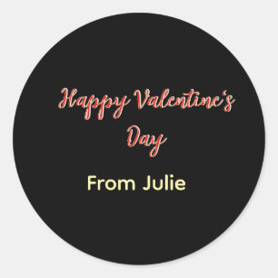 Red black happy Valentine's day from name stylish  Classic Round Sticker