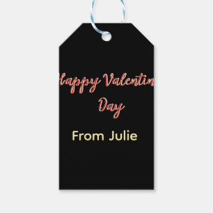 Red black happy Valentine's day from name stylish  Gift Tags