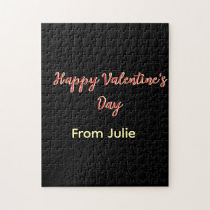 Red black happy Valentine's day from name stylish Jigsaw Puzzle