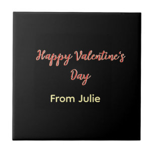 Red black happy Valentine's day from name stylish Tile