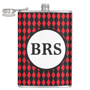 Red & Black Harlequin Customisable Monogram Hip Flask