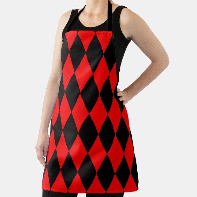 Red Black Harlequin Diamonds Checkers Design  Apron (Creator Uploaded)