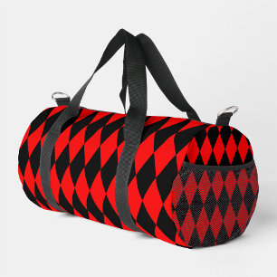 Red Black Harlequin Diamonds Checkers Design Duffle Bag