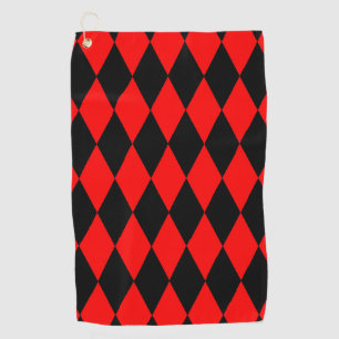 Red Black Harlequin Diamonds Checkers Design  Golf Towel
