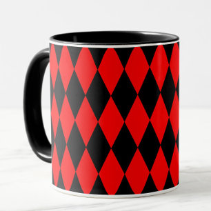 Red Black Harlequin Diamonds Checkers Design Mug