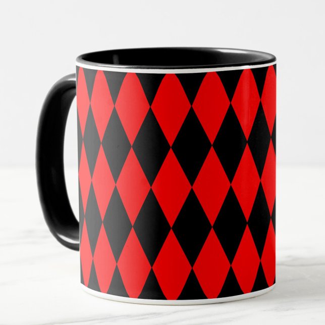 Red Black Harlequin Diamonds Checkers Design  Mug (Creator Uploaded)