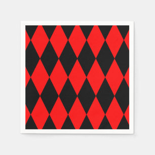 Red Black Harlequin Diamonds Checkers Design  Napkin