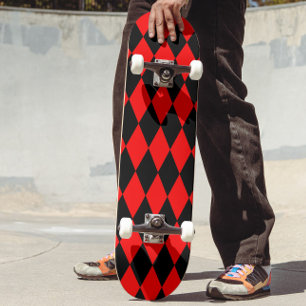 Red Black Harlequin Diamonds Checkers Design Skateboard