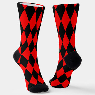 Red Black Harlequin Diamonds Checkers Design  Socks