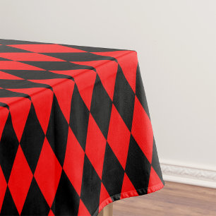 Red Black Harlequin Diamonds Checkers Design Tablecloth
