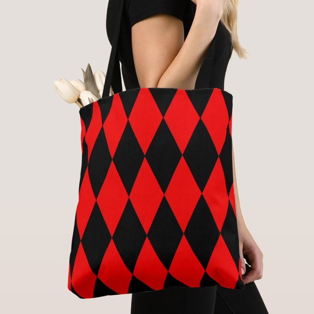 Red Black Harlequin Diamonds Checkers Design  Tote Bag (Creator Uploaded)