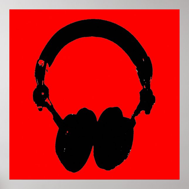 Red Black Headphone Silhouette Pop Art Poster (Front)