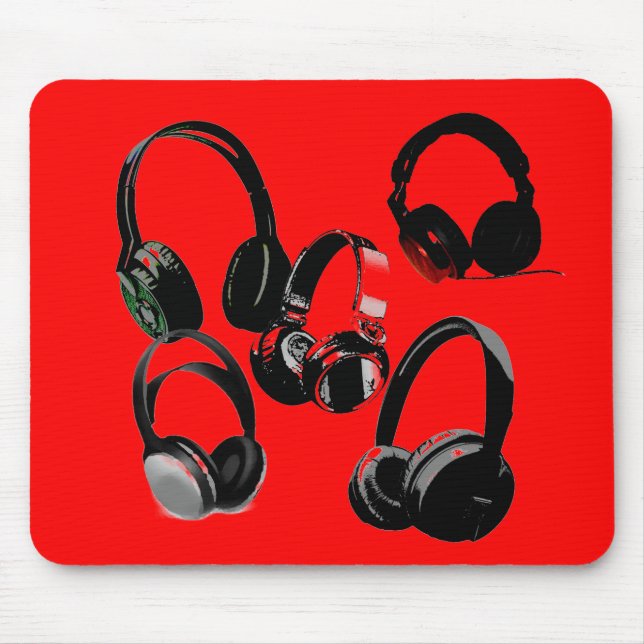 Red Black Headphone Silhouettes Pop Art Mouse Pad (Front)