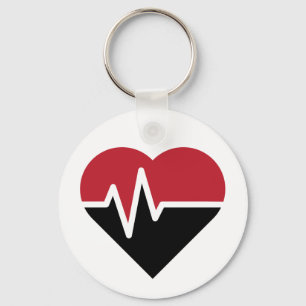 Red-Black Heart Beats Key Ring