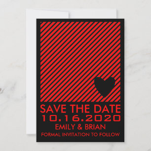 Red black heart striped save the date cards