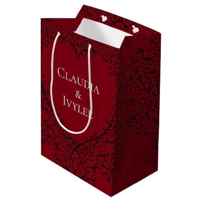 Red Black Heart Swirls Gothic Wedding Medium Gift Bag (Back Angled)