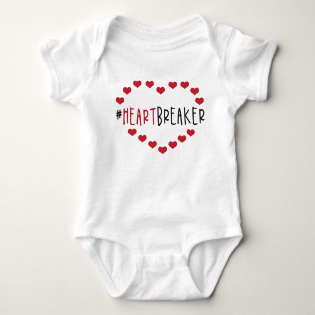 RED & BLACK HEARTBREAKER VALENTINES DAY SAYING BABY BODYSUIT (Front)