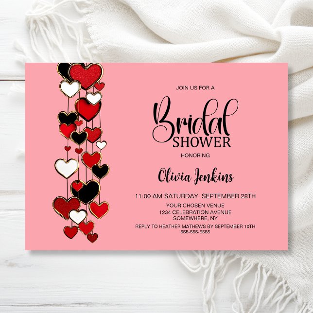Red Black Hearts Bridal Shower Invitation (Creator Uploaded)