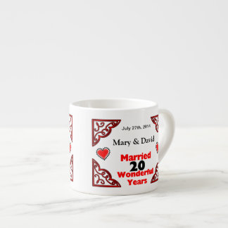 Red Black Hearts Names & Date 20 Yr Anniversary Espresso Cup