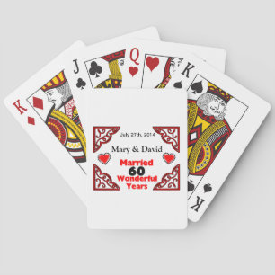 Red Black Hearts Names & Date 60 Yr Anniversary Playing Cards