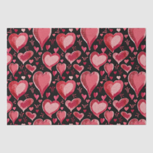 Red Black Hearts Pattern Drawing Valentine`s Day Tissue Paper