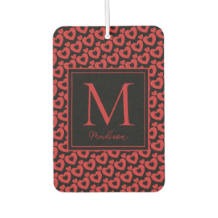 Red & Black Hearts Personalised Monogram Car Air Freshener