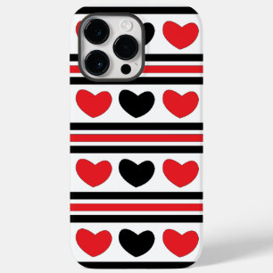 Red Black Hearts Stripes Pattern Valentines Day Case-Mate iPhone 14 Pro Max Case