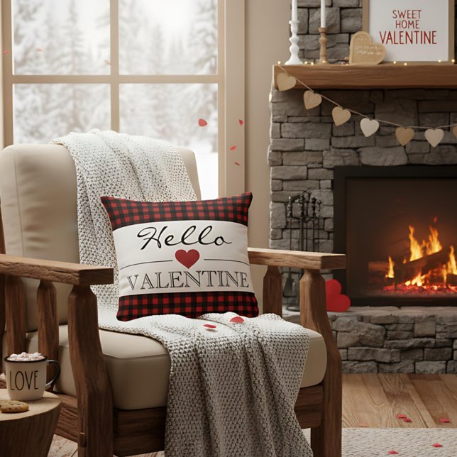 Red & Black Hello Valentine Plaid Gingham Cushion (Creator Uploaded)