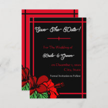 Red & Black Hibiscus Save the Date Flat Card