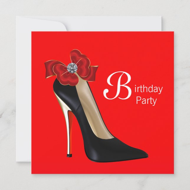 Red Black High Heel Shoe Birthday Party Invitation (Front)
