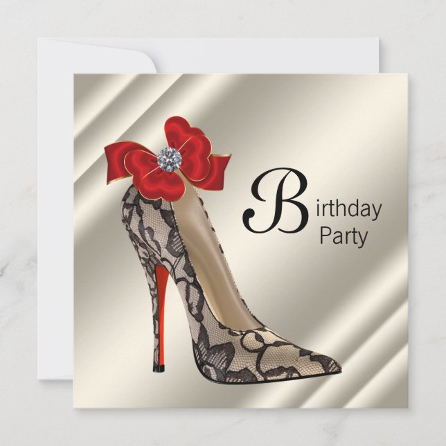 Red Black High Heel Shoe Birthday Party Invitation (Front)