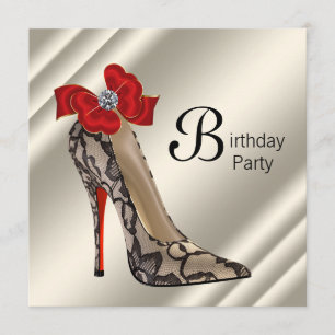 Red Black High Heel Shoe Birthday Party Invitation