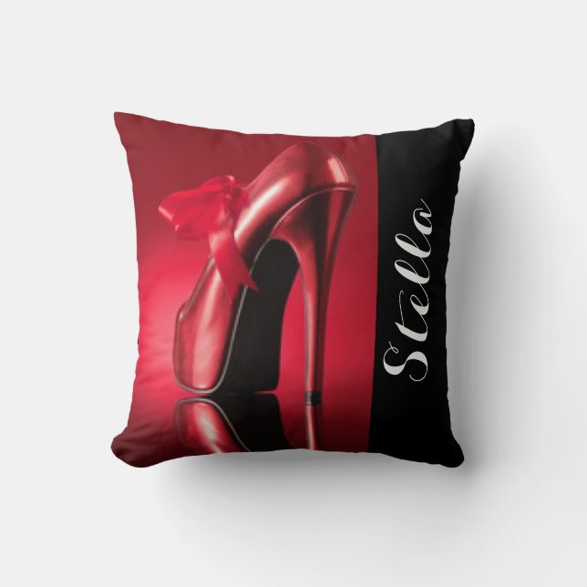 Red Black High Heel Typography Cushion (Front)