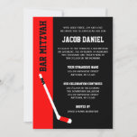 Red Black Hockey Bar Mitzvah Invitations<br><div class="desc">Modern red and black hockey themed Bar Mitzvah invitations. Easily personalise for your event.</div>