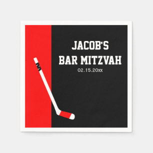 Red Black Hockey Bar Mitzvah Personalised Napkin