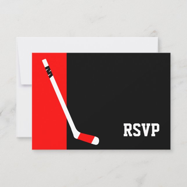 Red Black Hockey Bar Mitzvah RSVP (Front)