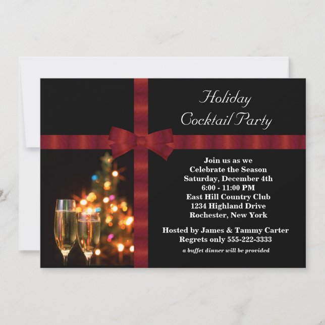 Red & Black Holiday Cocktail Party Invitations (Front)
