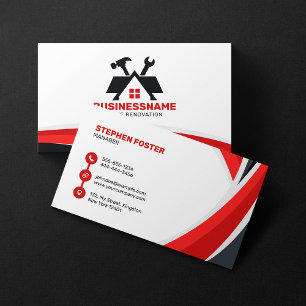 Red Black Home Renovation Remodeling Contractor Business Card