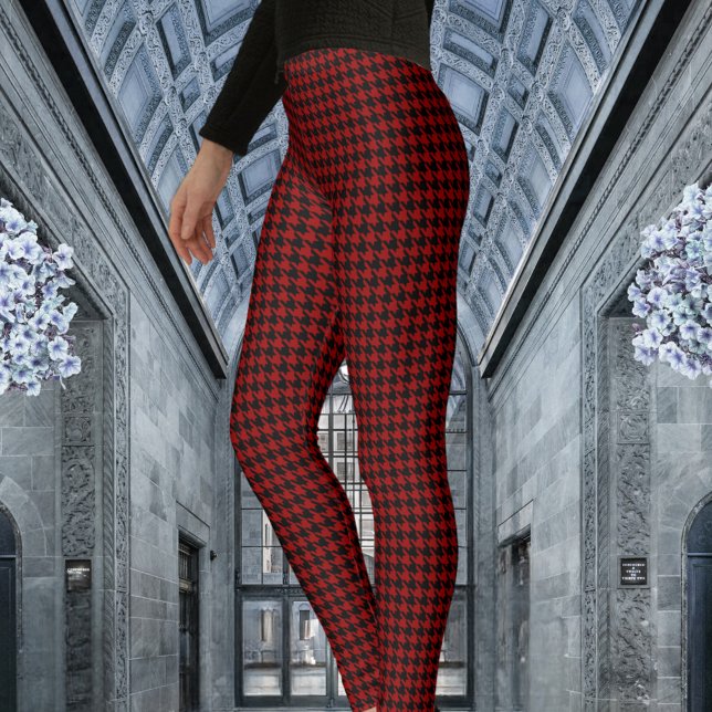 Red & Black Houndstooth Check Pattern Leggings (Creator Uploaded)