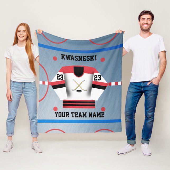 Red | Black Ice Hockey Rink | Player Jersey Fleece Blanket (In Situ)