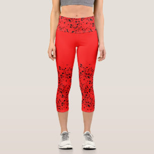 Red Black Ink Yoga Capri Leggings