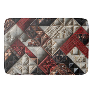 Red Black Ivory Micro Mosaic 3D Geometric Bath Mat